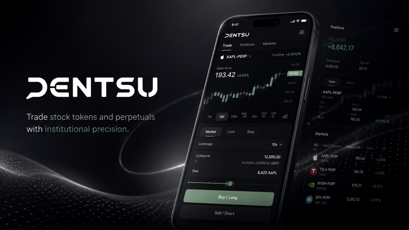 Dentsu perpetual trading interface on mobile